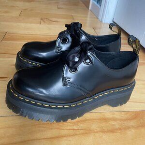 DR. MARTENS Black Holly Leather Platform Derbys size 8/38